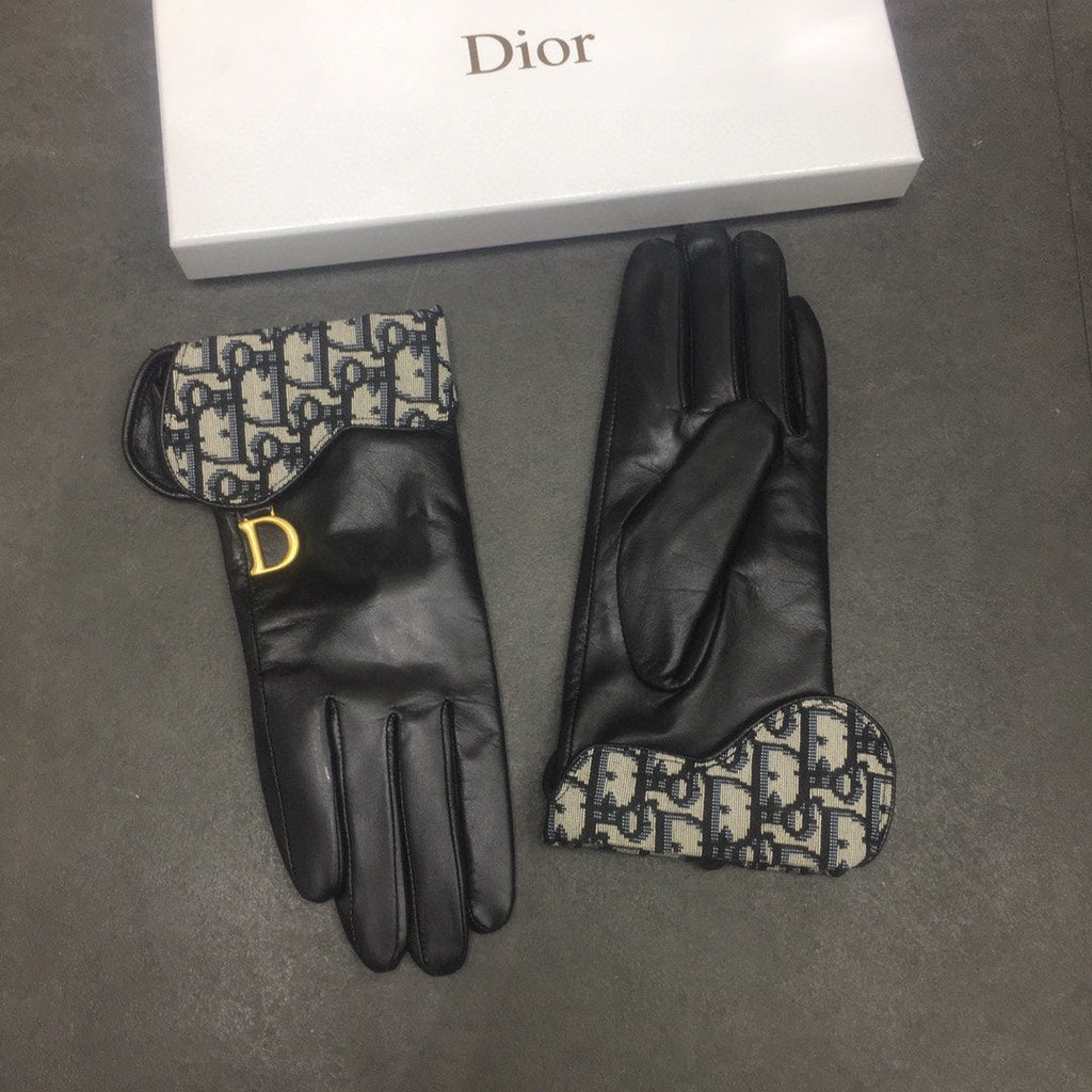 SADDLE GLOVES IN BLACK LAMBSKIN MIX MONO JACQUARD FABRIC 149747