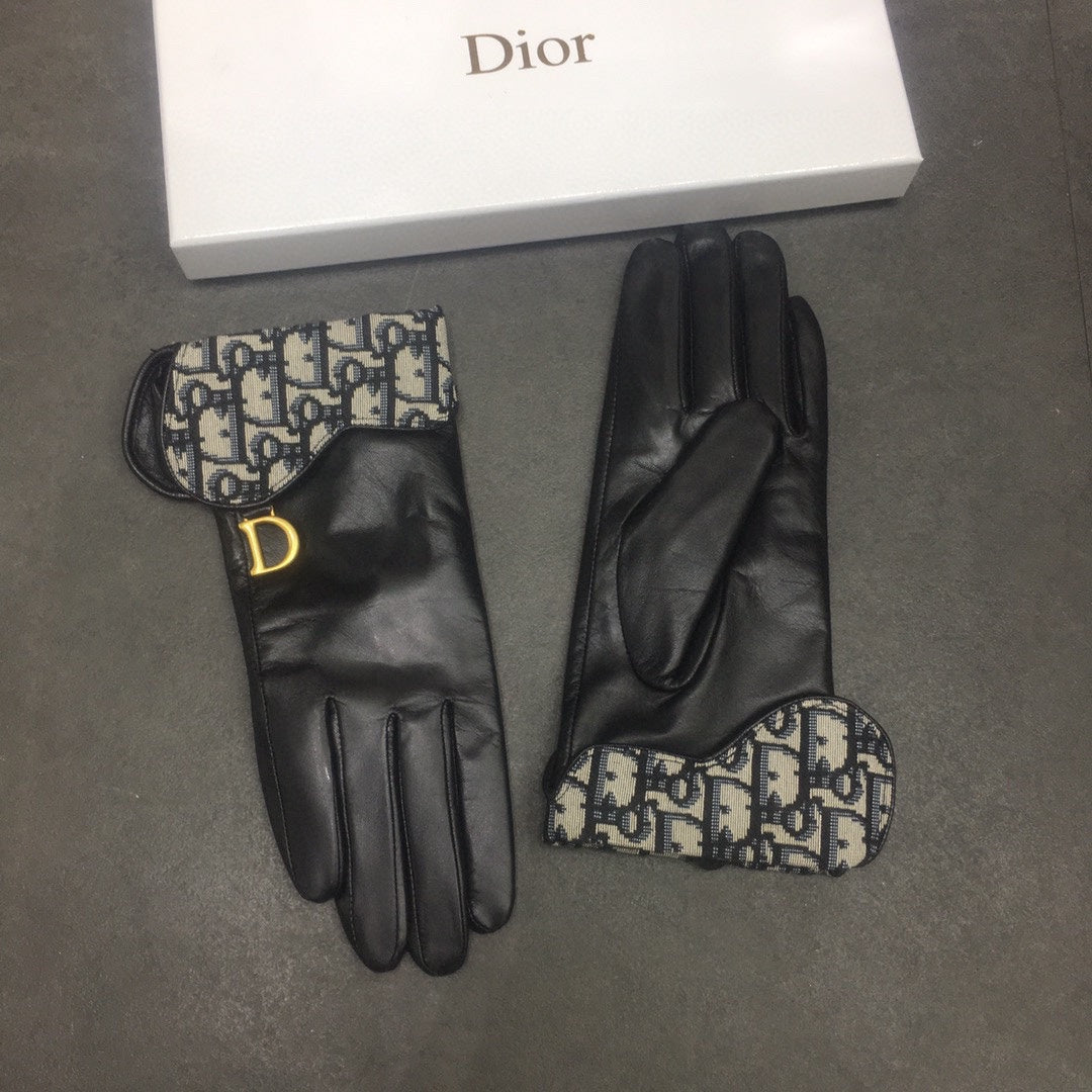 SADDLE GLOVES IN BLACK LAMBSKIN MIX MONO JACQUARD FABRIC 149747