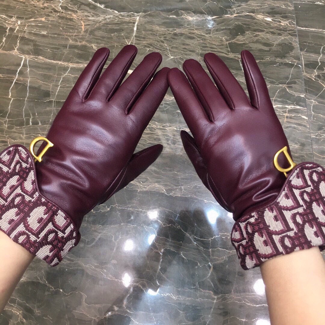 SADDLE GLOVES IN BURGUNDY RED LAMBSKIN MIX MONO JACQUARD FABRIC 427423