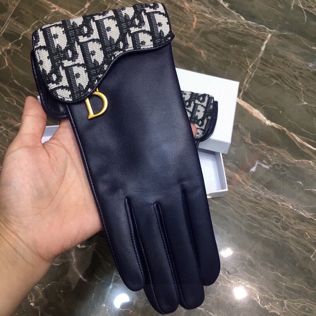SADDLE GLOVES IN INDIGO BLUE LAMBSKIN MIX MONO JACQUARD FABRIC 465051