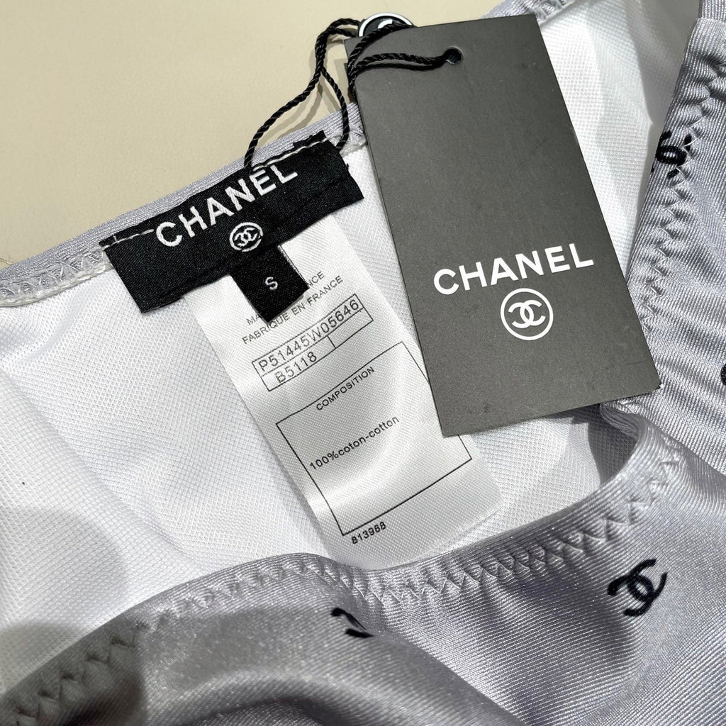 CC BIKINI SWIMSUIT SET IN GREY AND BLACK LOGO 599155