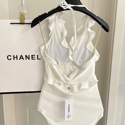 CC BIKINI SWIMSUIT SET WHITE AND RUFFLED TRIM 622179