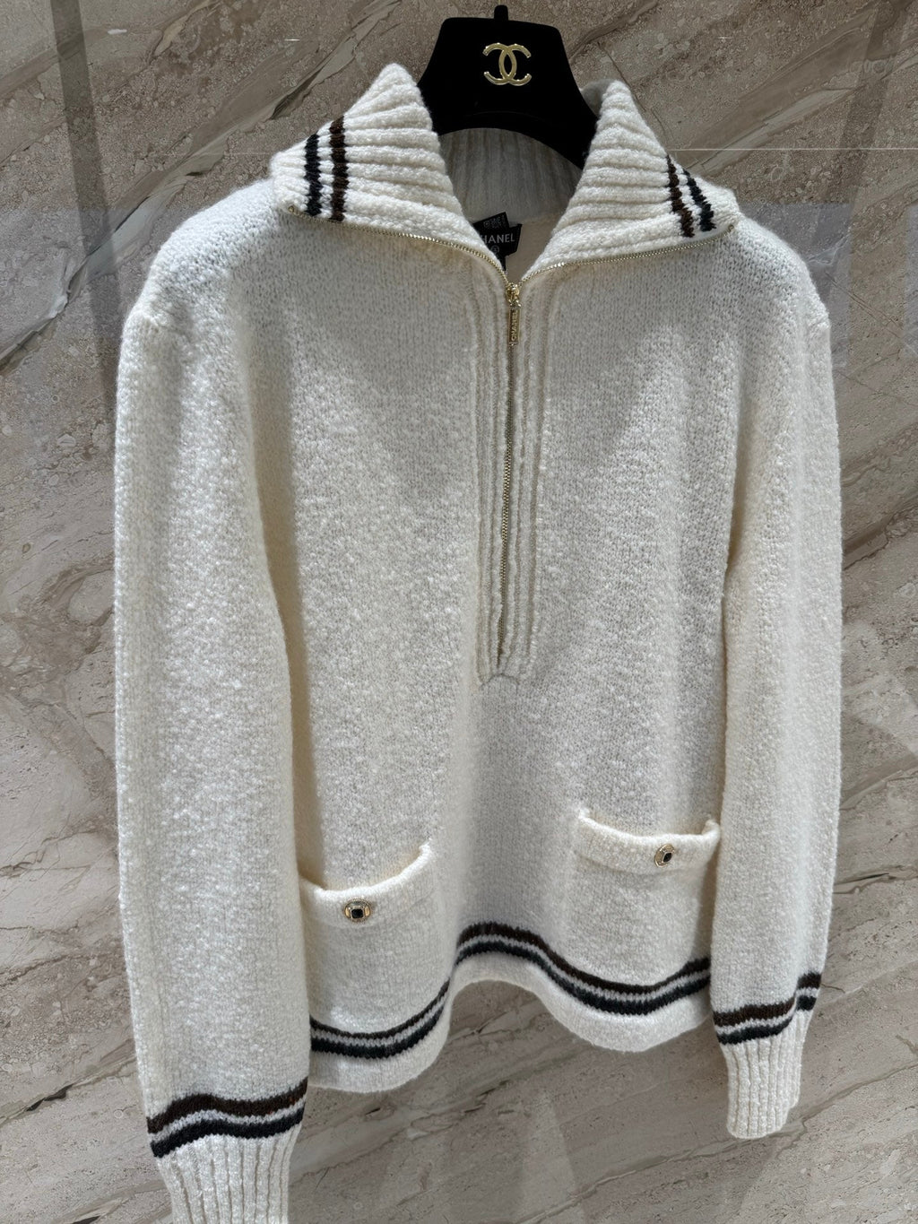 CHANEL 25S CASHMERE HALF-ZIP T-SHIRT 318