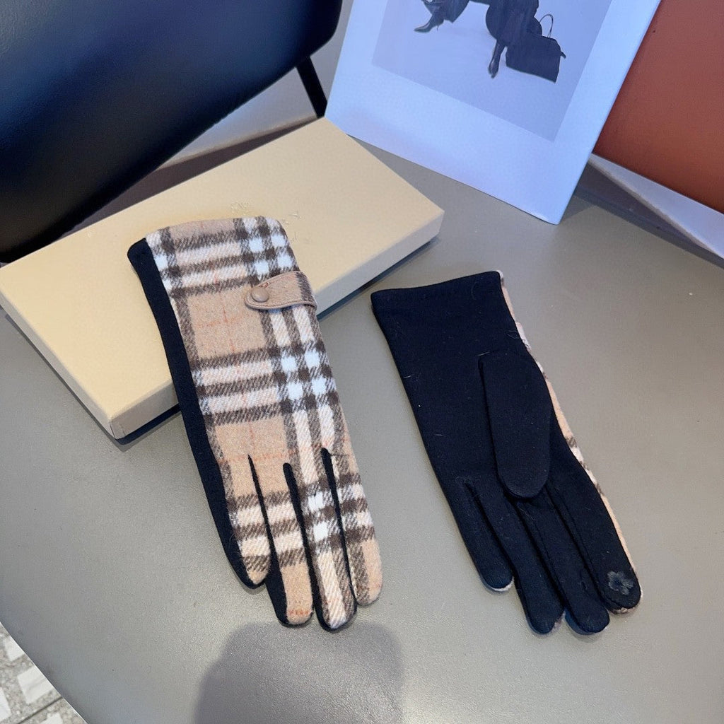 LINED GLOVES IN CAMEL BEIGE AND BLACK WOOL 453711