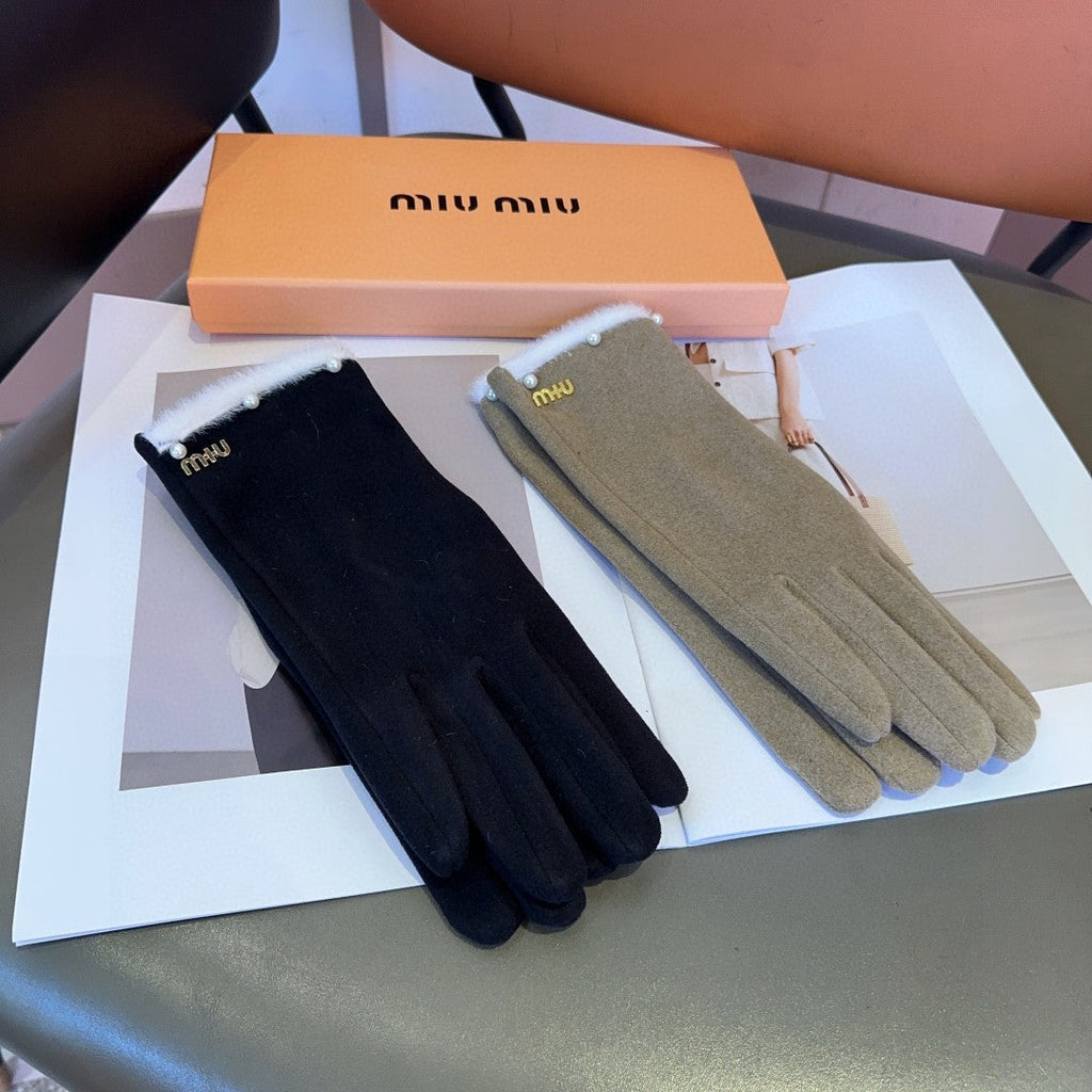 GLOVES IN BLACK WOOL MIX RABBIT FUR 458605