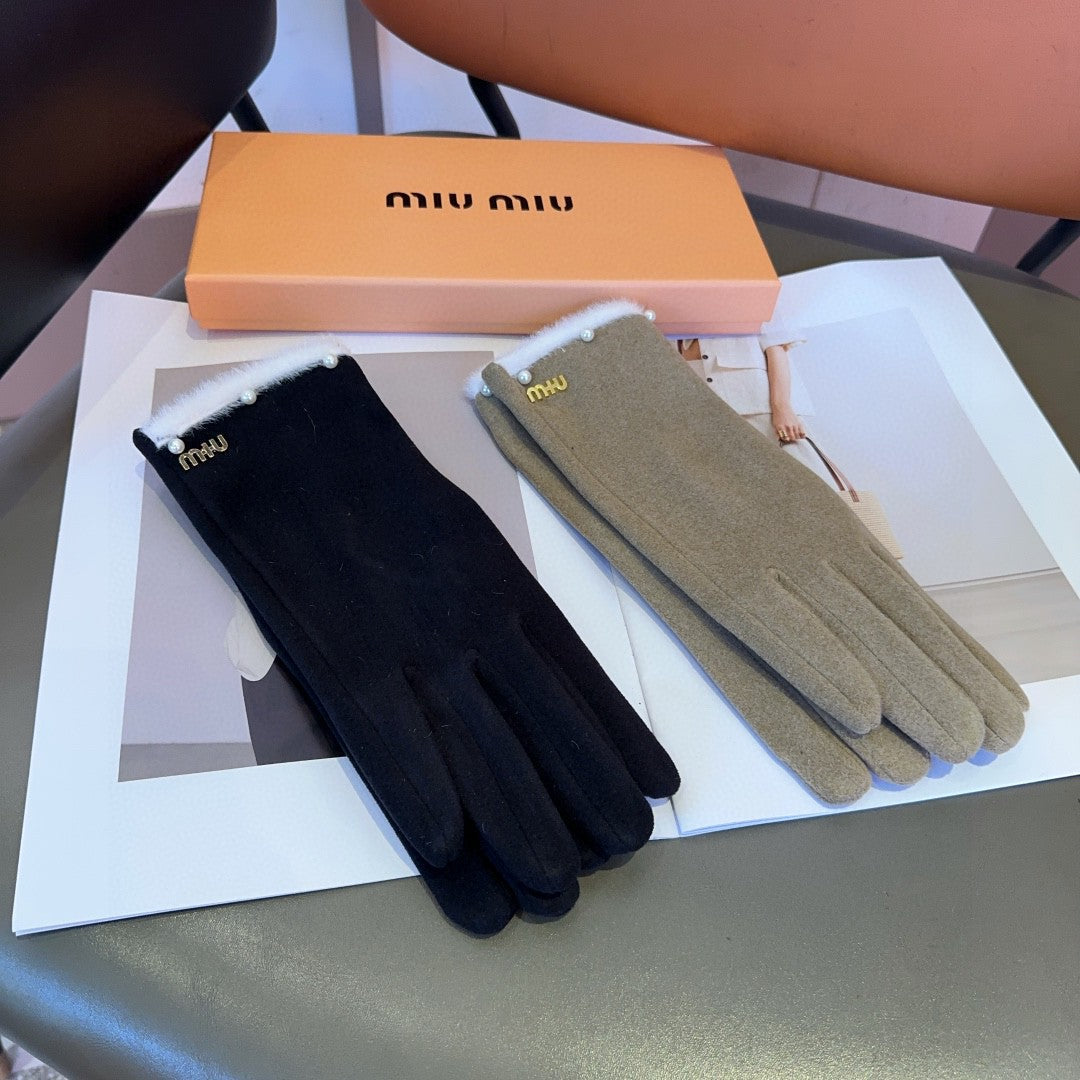 GLOVES IN BLACK WOOL MIX RABBIT FUR 458605