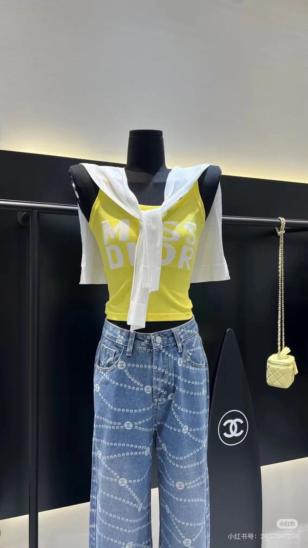 TANK TOP 615186 IN WHITE AND YELLOW COTTON RIBBED KNIT