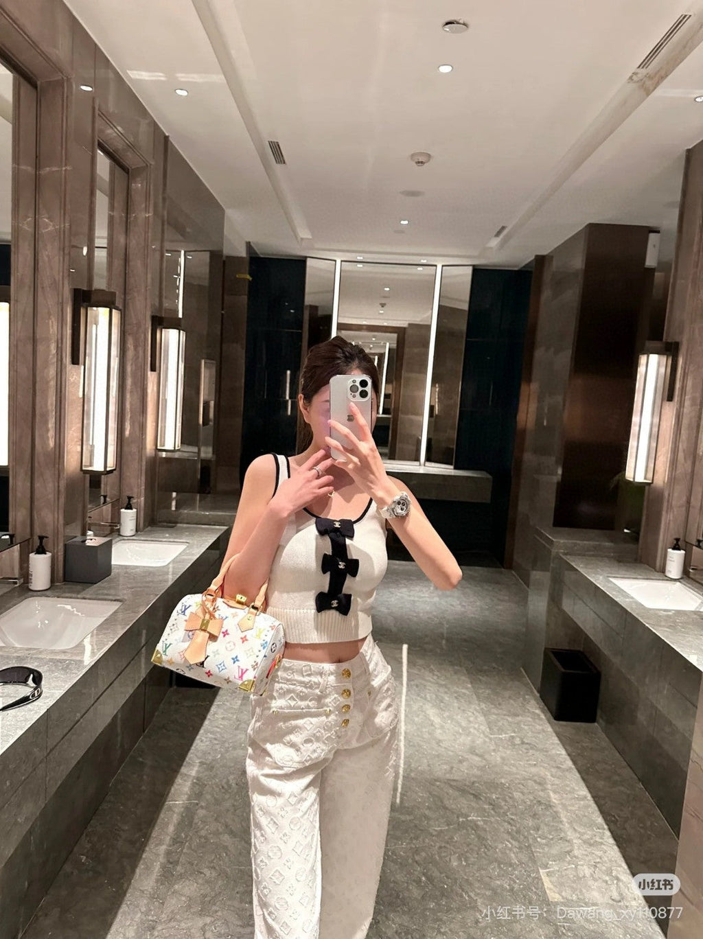 TANK TOP 610341 IN WHITE COTTON RIBBED BLACK BOW