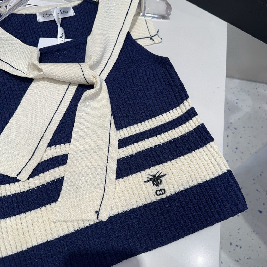 STRIPED TANK TOP 612059 IN NAVY BLUE AND WHITE COTTON RIBBED
