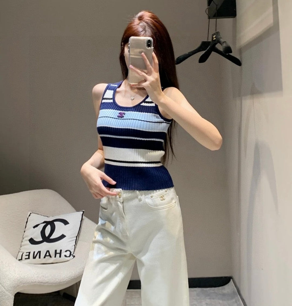 STRIPED TANK TOP 612057 IN BLUE BLACK COTTON RIBBED