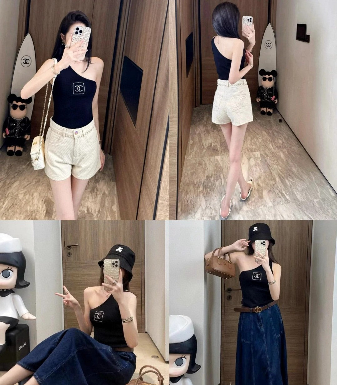 ONE SHOULDER TOP 624509 IN BLACK COTTON MULTICOLOR LOGO