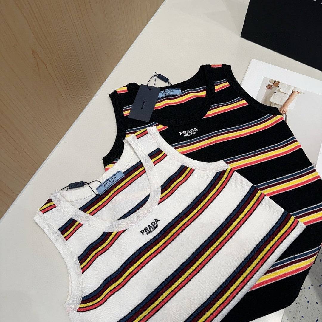 STRIPED TANK TOP 627700 IN WHITE MIX MULTICOLR COTTON RIBBED