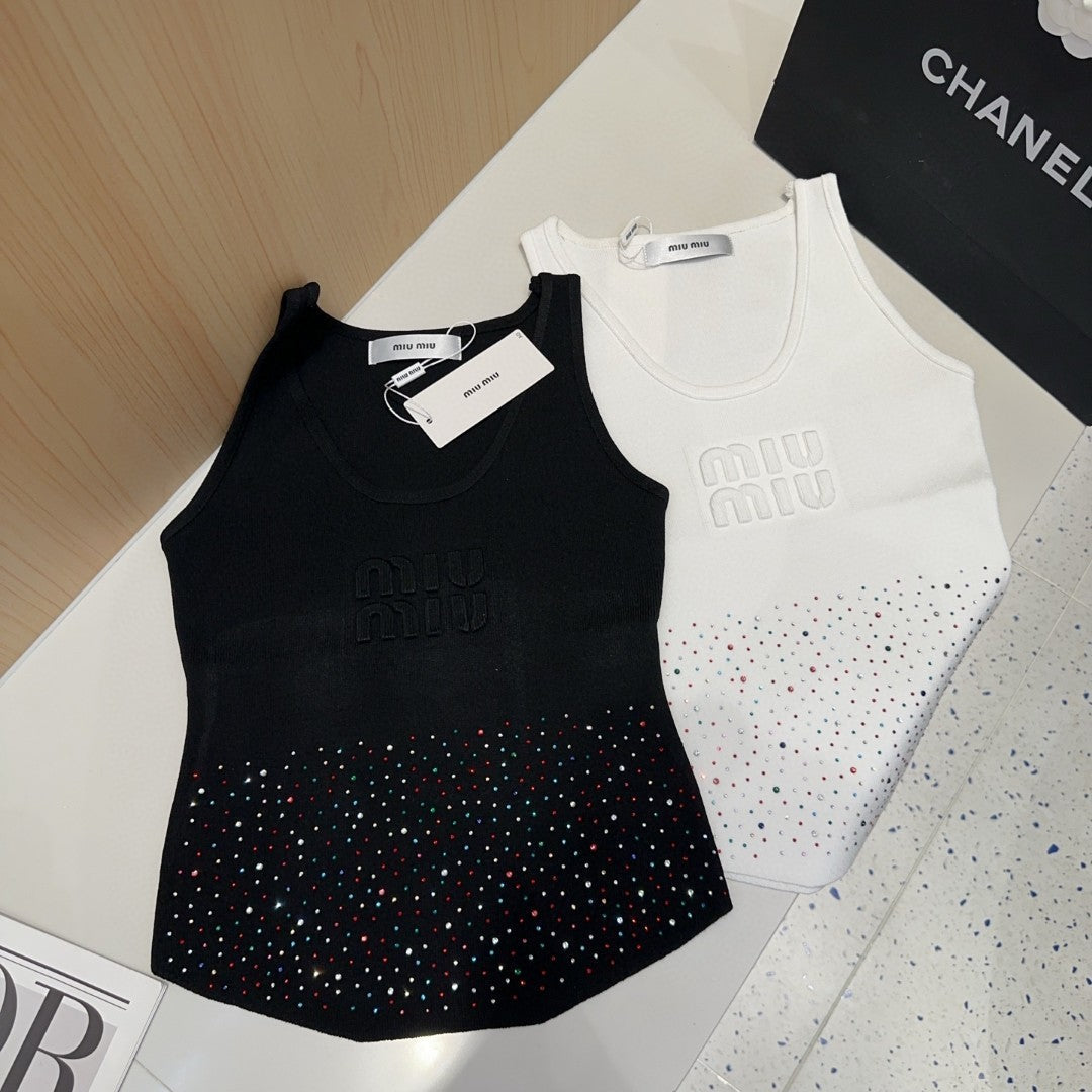 TANK TOP 640626 IN BLACK COTTON MUTILCOLOR CRYSTAL