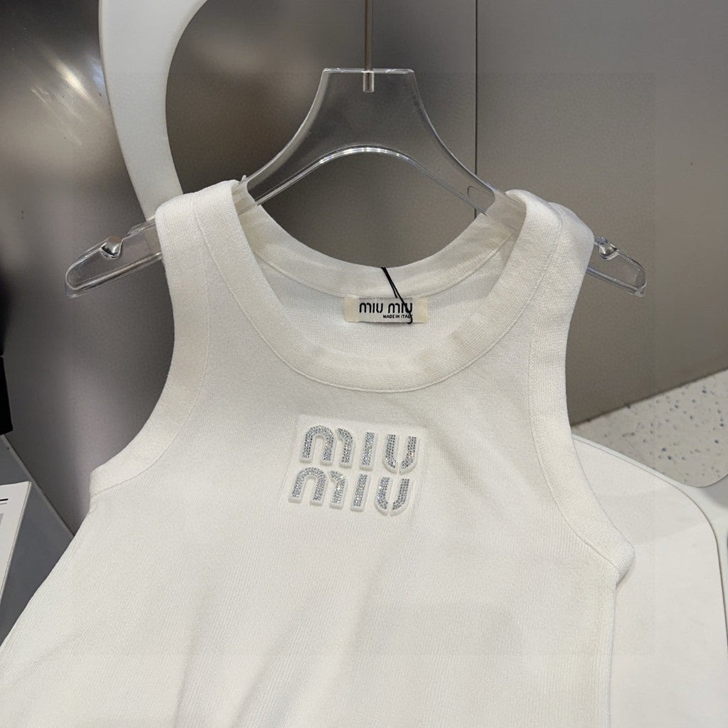 VISCOSE TANK TOP 643229 IN WHITE COTTON RIBBED KNIT WITH EMBELLISHED LOGO