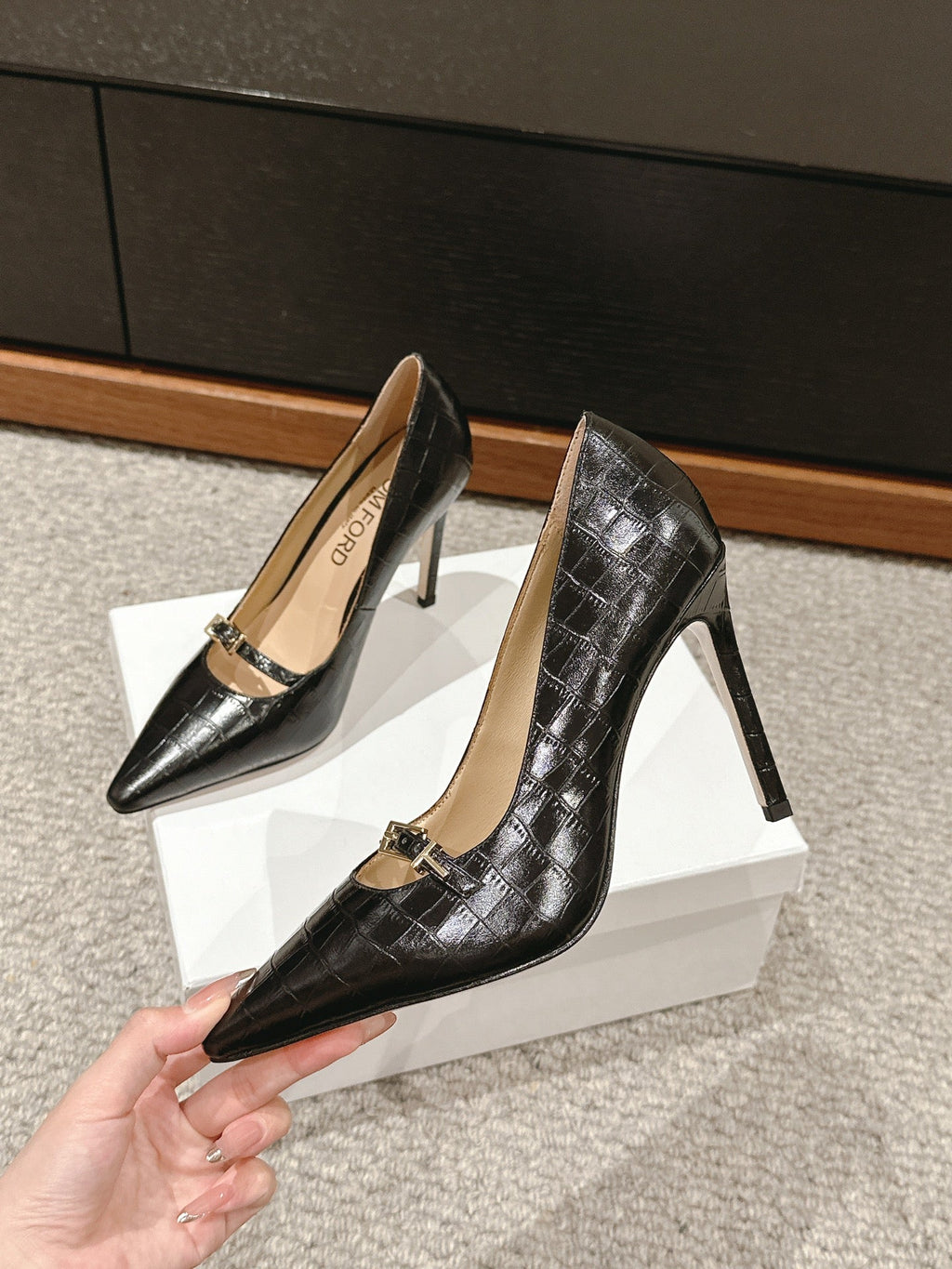 HIGH HEEL 10 CM IN BLACK CROCODILE LEATHER