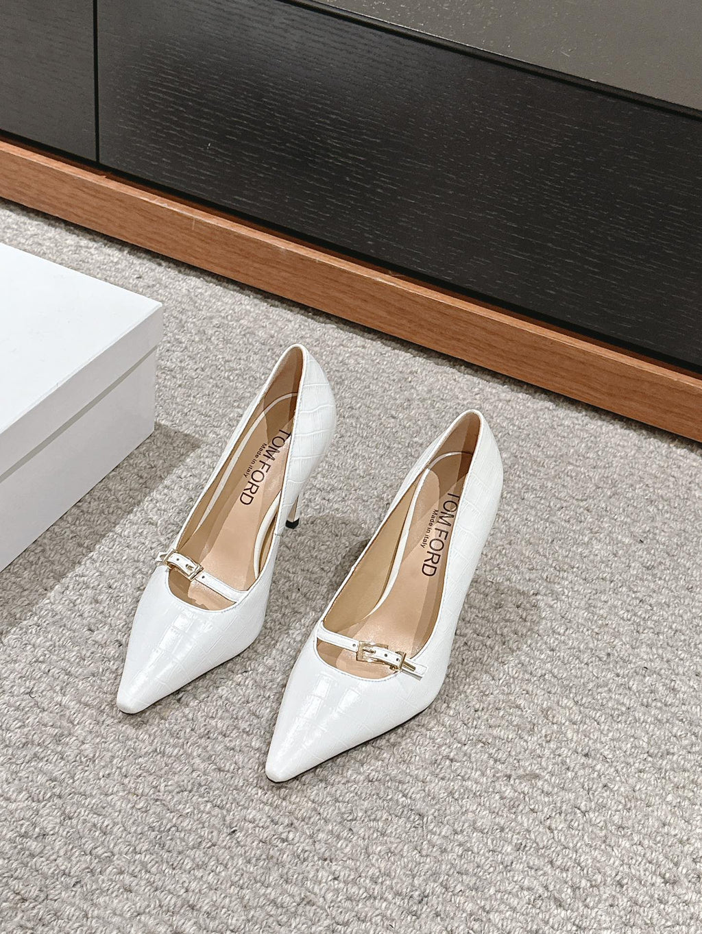 HIGH HEEL 10 CM IN WHITE CROCODILE LEATHER