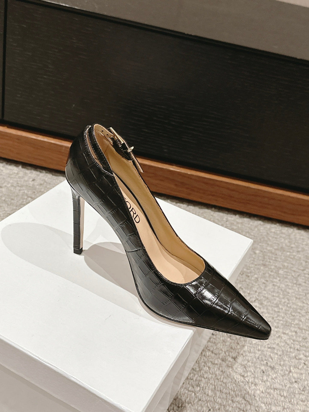 STAMPED CROCODILE LEATHER ANGELINA PUMP BLACK