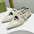 STRAPPY FLAT SLINGBACK IN WHITE GLOSSY CALFSKIN