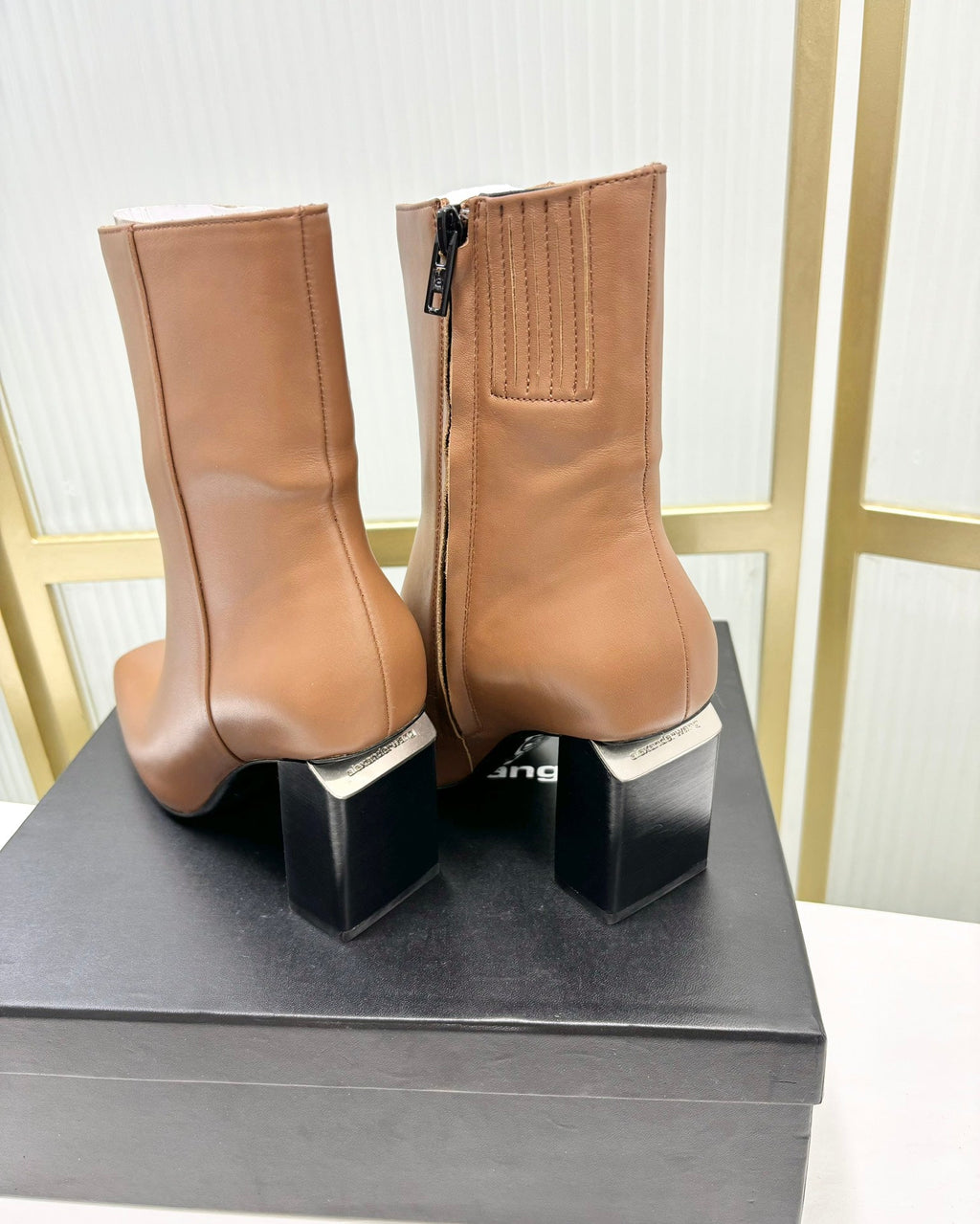 TONI 85MM ANKLE BOOT IN TAWNY BROWN CALFSKIN
