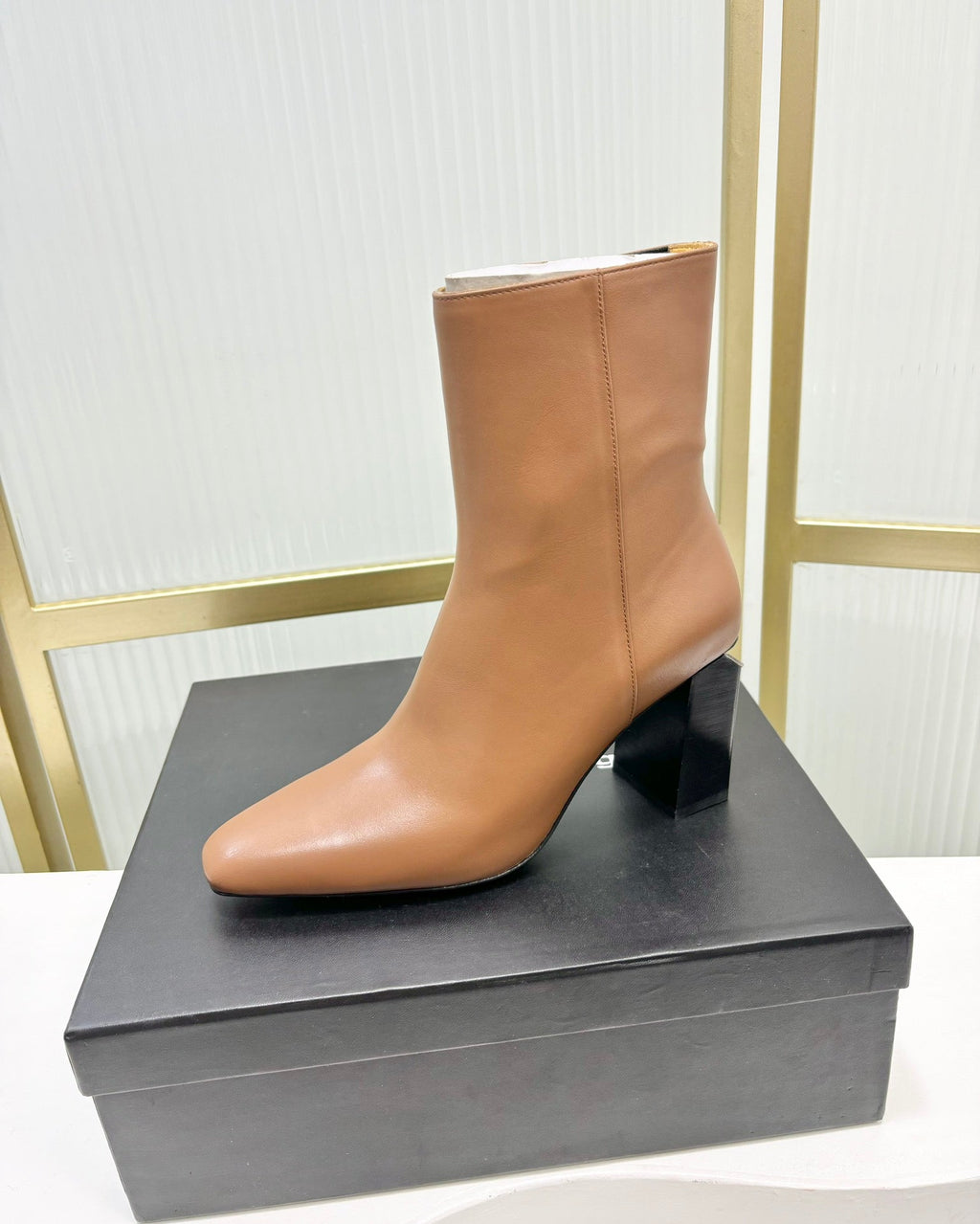 TONI 85MM ANKLE BOOT IN TAWNY BROWN CALFSKIN