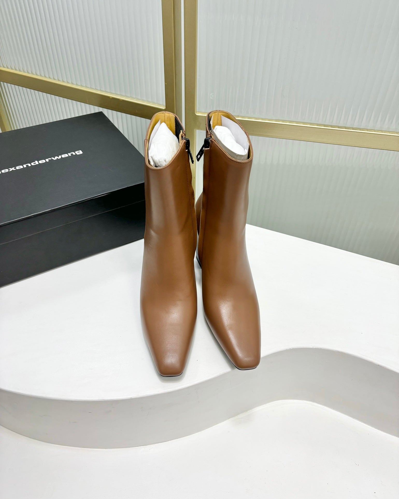 TONI 85MM ANKLE BOOT IN TAWNY BROWN CALFSKIN