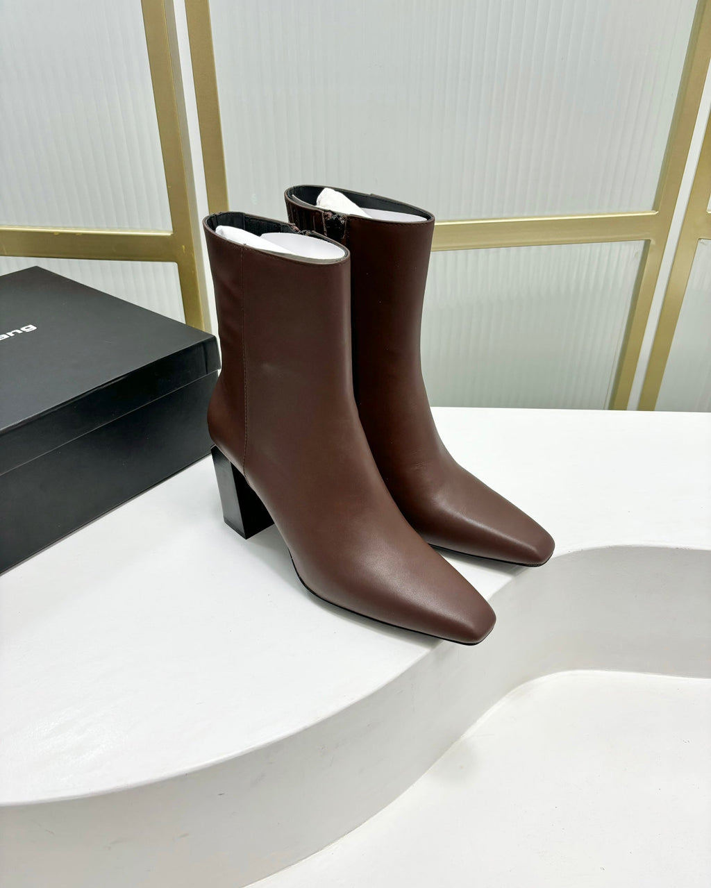 TONI 85MM ANKLE BOOT IN UMBER BROWN CALFSKIN
