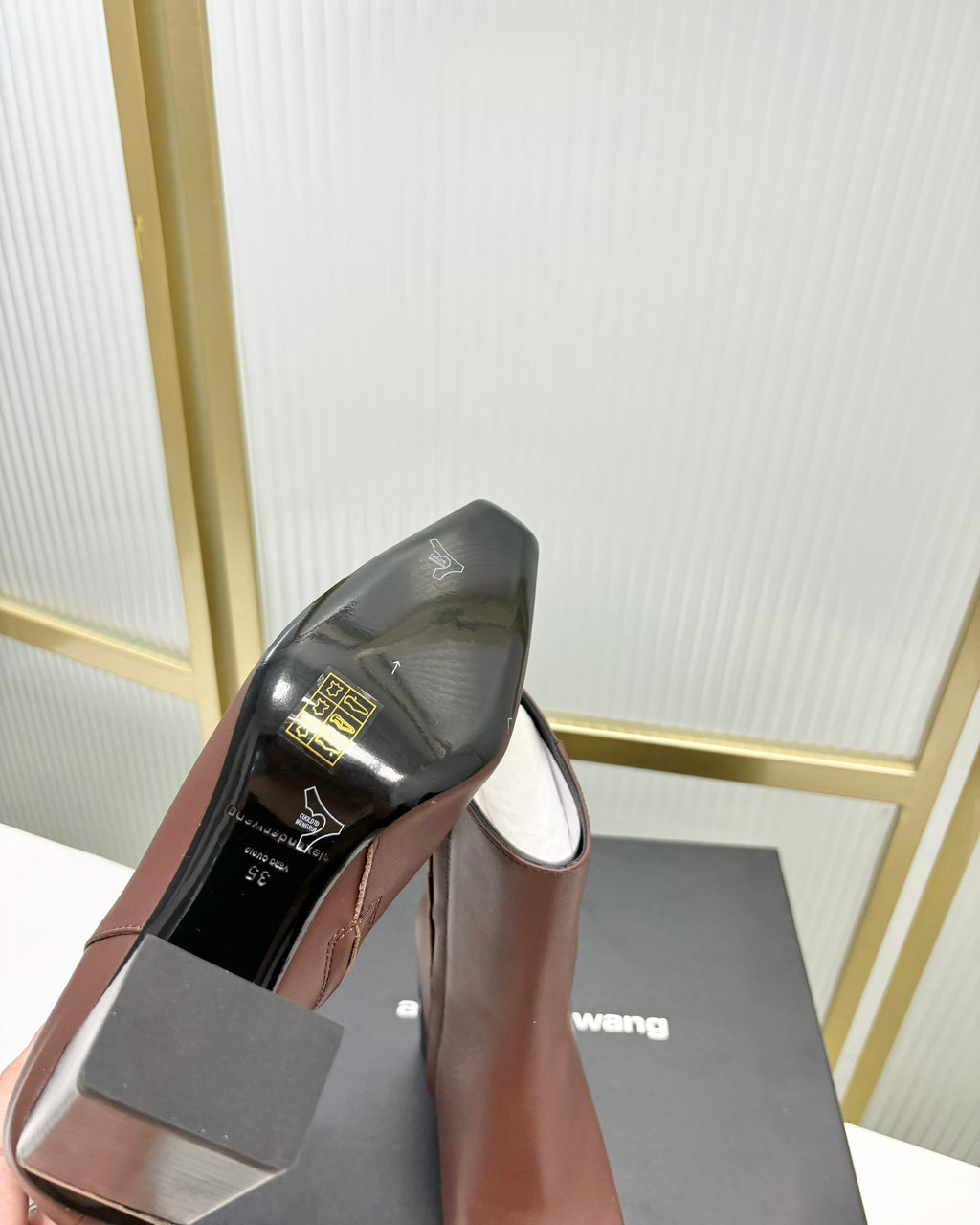 TONI 85MM ANKLE BOOT IN UMBER BROWN CALFSKIN