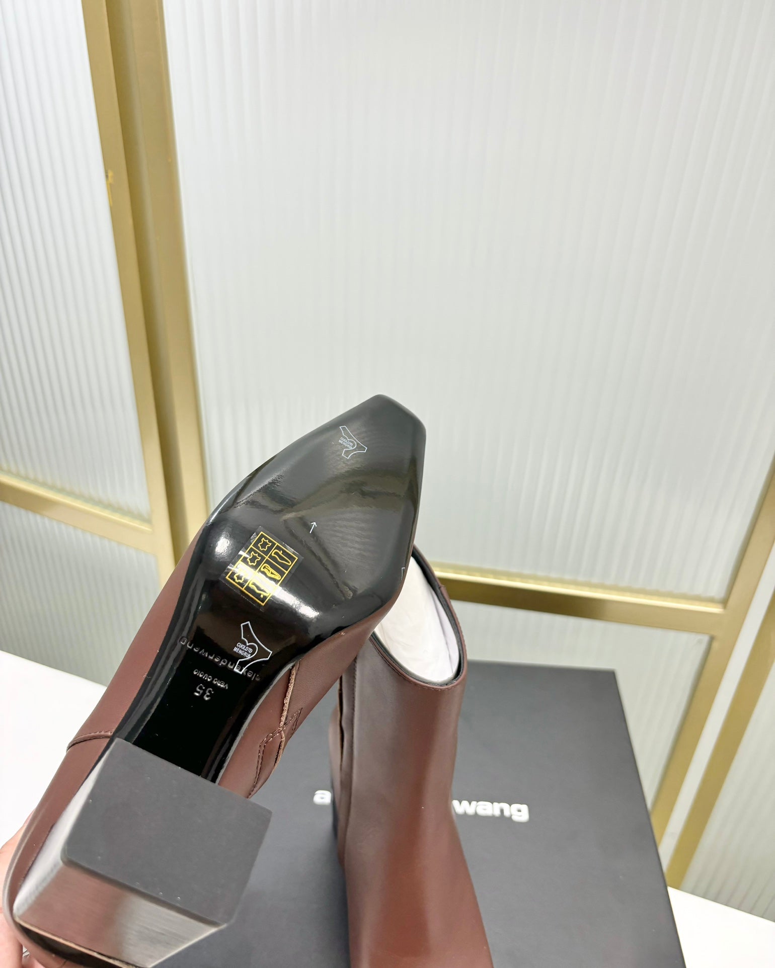 TONI 85MM ANKLE BOOT IN UMBER BROWN CALFSKIN