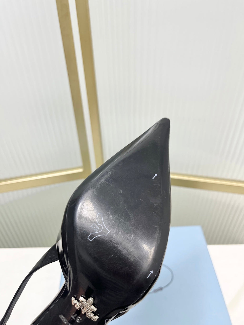 PRADA 26S SLINGBACK HIGH HEEL SANDALS 75MM IN BLACK CALFSKIN WITH LOGO