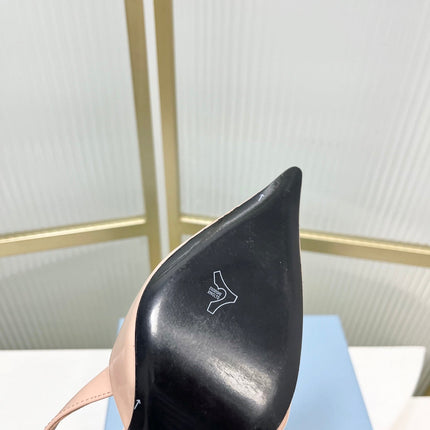 PRADA 26S SLINGBACK HIGH HEEL SANDALS 75MM IN NUDE CALFSKIN WITH LOGO