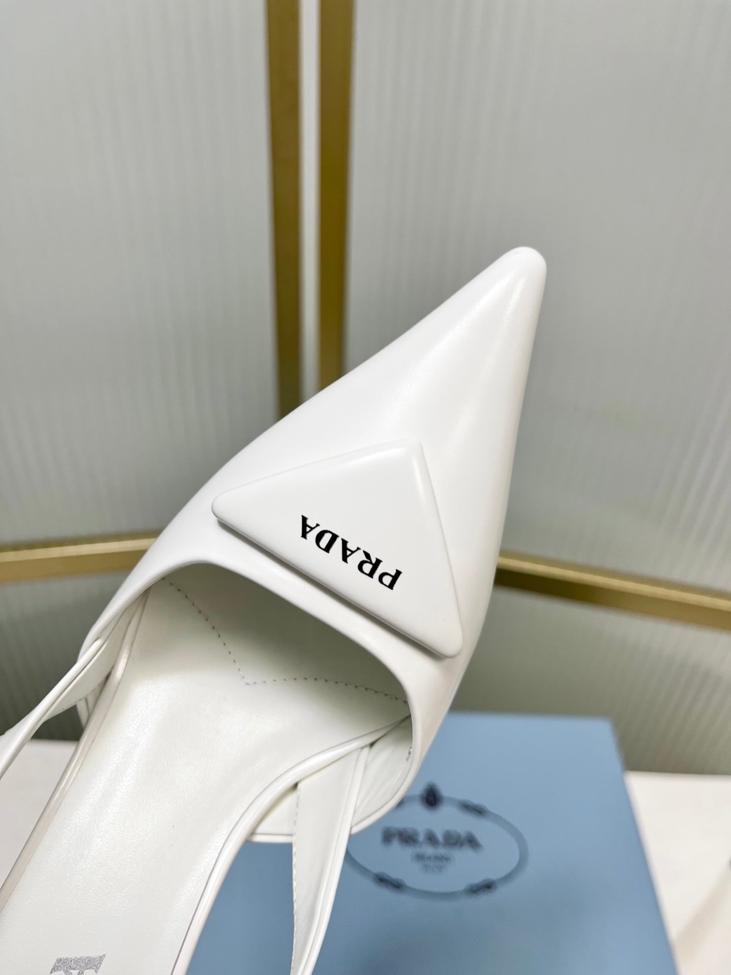 PRADA 26S SLINGBACK HIGH HEEL SANDALS 75MM IN WHITE CALFSKIN WITH LOGO