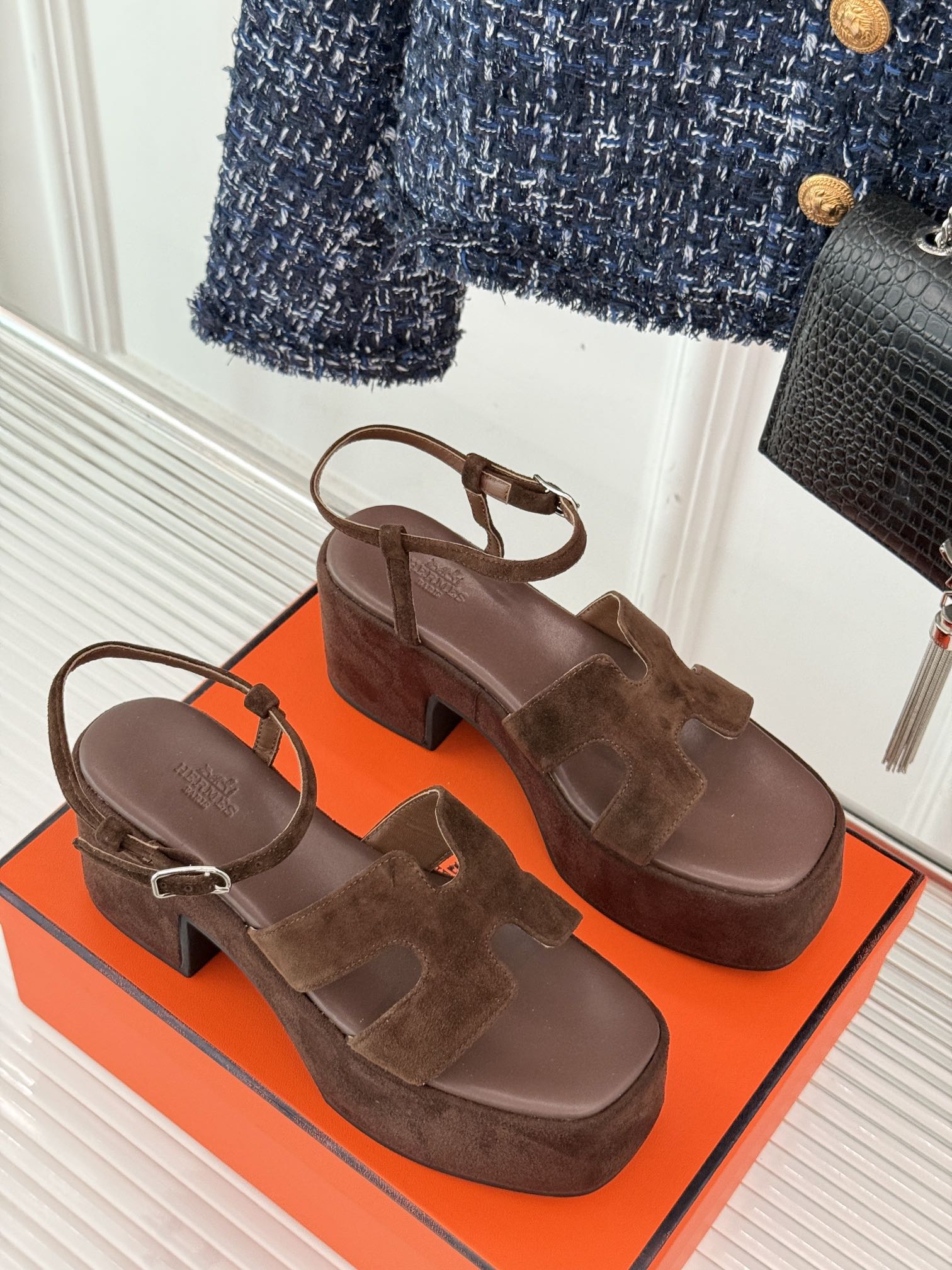 HM 25S JAM 30 HIGH-HEEL SANDAL IN DARK BROWN SUEDE