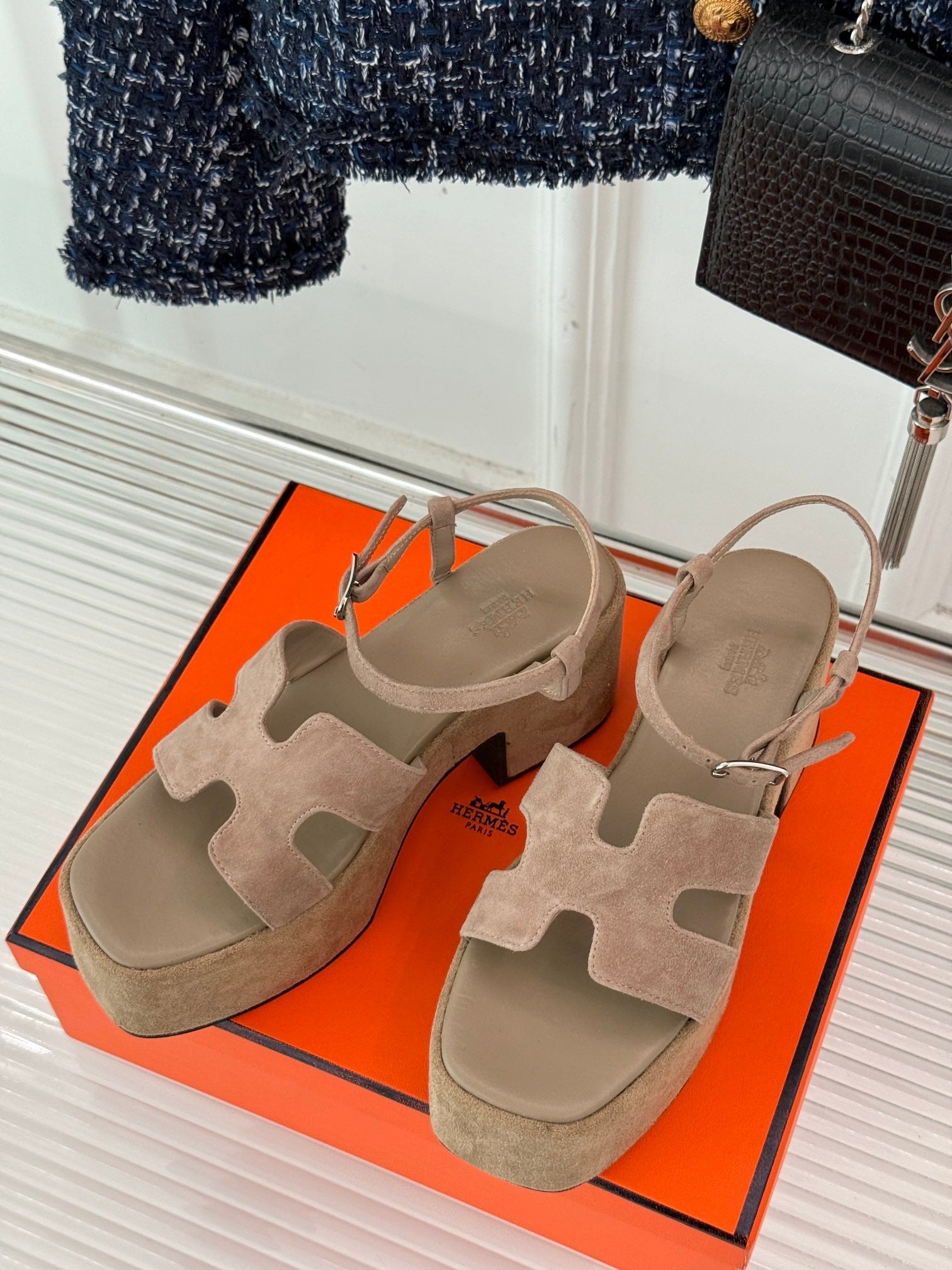 HM 25S JAM 30 HIGH-HEEL SANDAL IN TERRACOTTA BEIGE SUEDE
