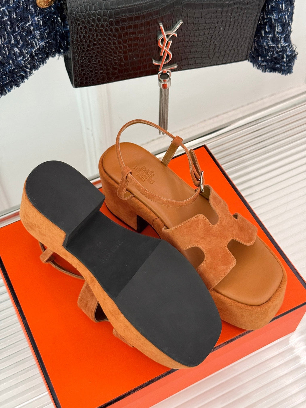 HM 25S JAM 30 HIGH-HEEL SANDAL IN TERRACOTTA ORANGE SUEDE