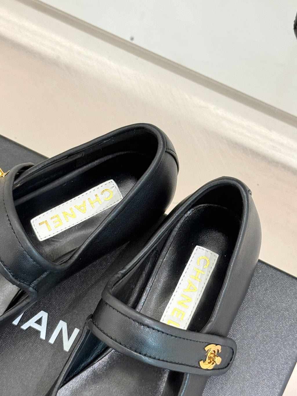FLAT SHOES IN BLACK LAMBSKIN GOLD HARDWARE