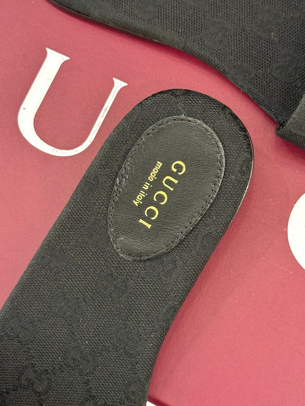 SLIDE SANDALS IN BLACK FABRIC EMBOSSED LOGO