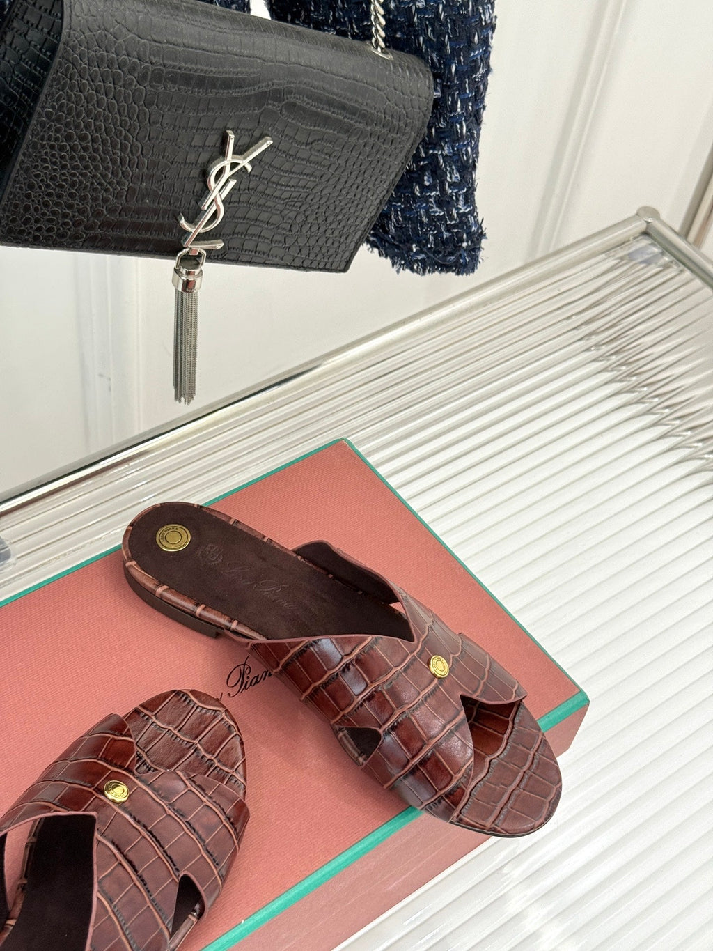 LP SANDALS 25S IN MAHOGANY RED LAMBSKIN SNAKE EMBOSSING