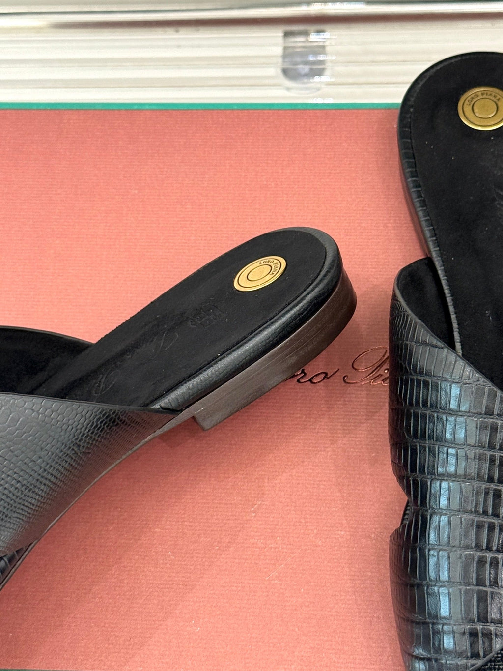 LP SANDALS 25S IN BLACK LAMBSKIN SNAKE EMBOSSING