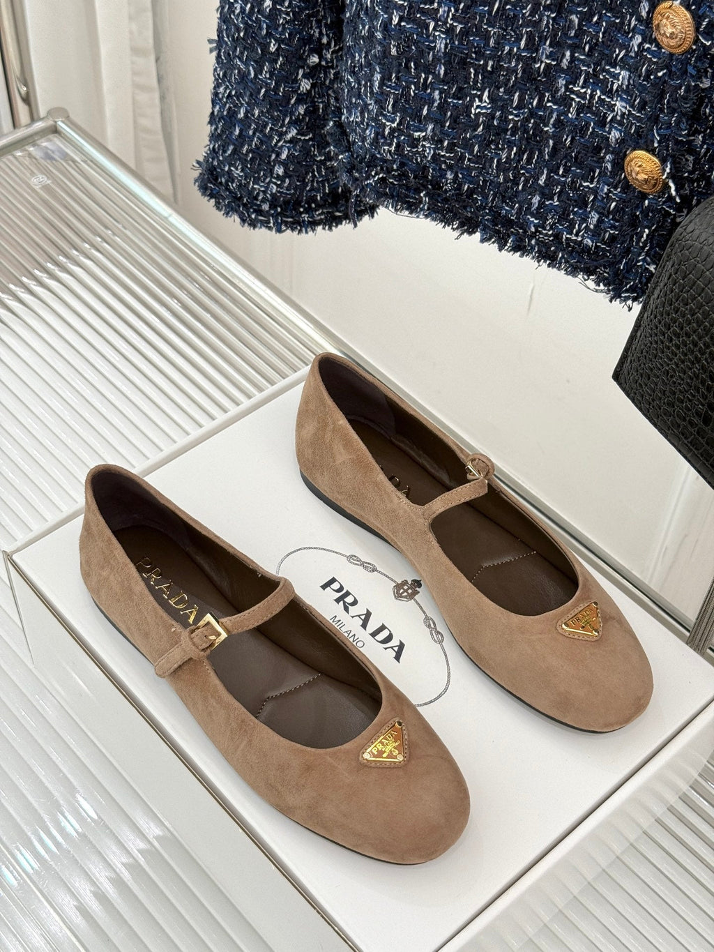 PRADA 25S SOFT PADDED BALLERINAS IN BROWN SUEDE