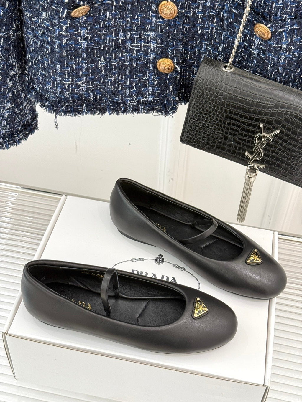 PRADA 25S SOFT PADDED BALLERINAS IN BLACK NAPPA LEATHER
