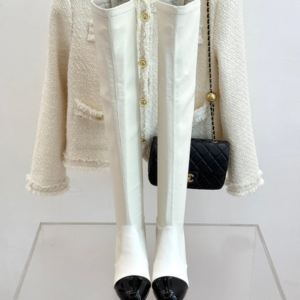 CC PEARL HIGH BOOTS IN WHITE CALFSKIN