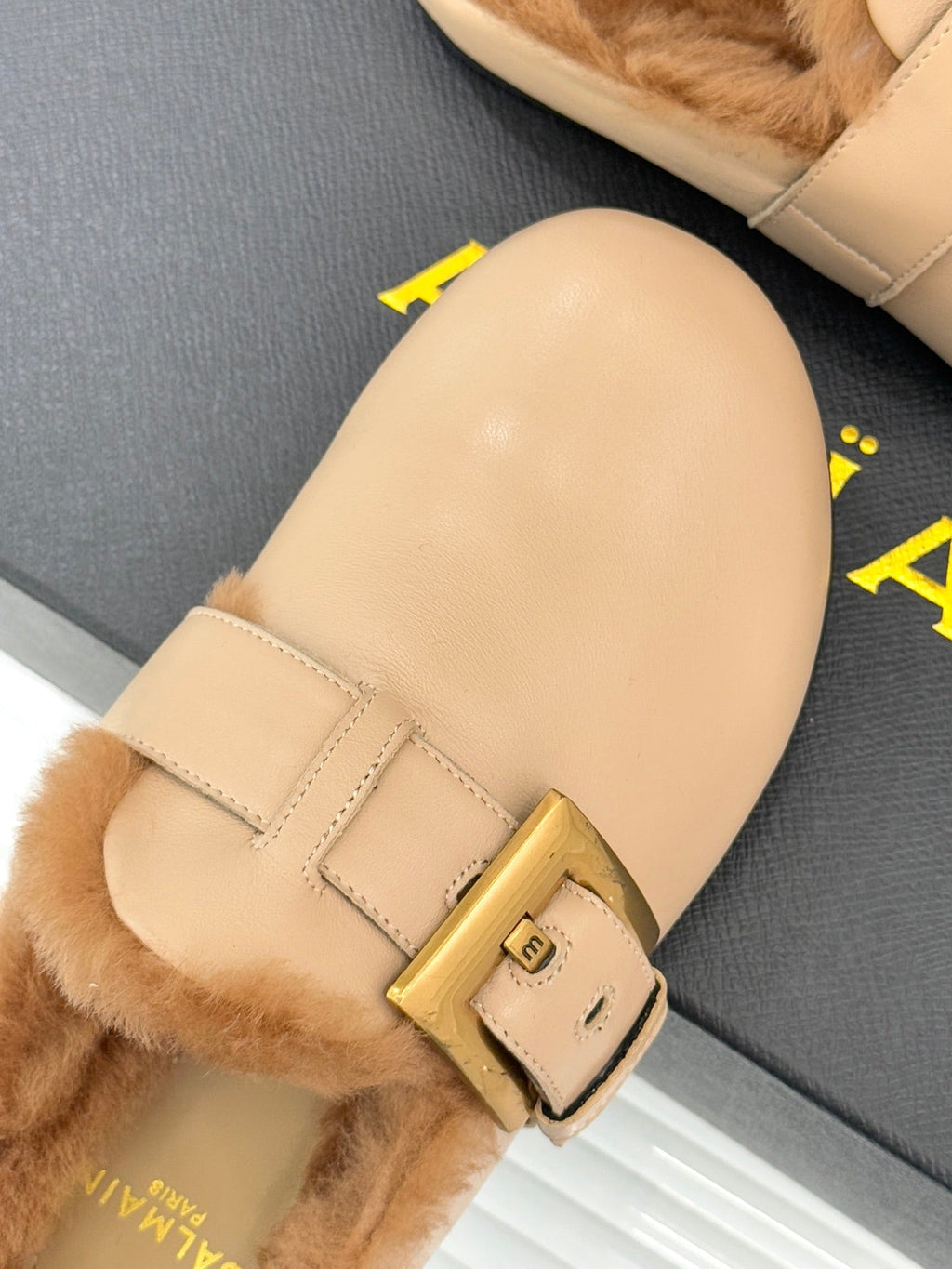 BALMAIN 26S ANTHEM MULES IN BEIGE CALFSKIN