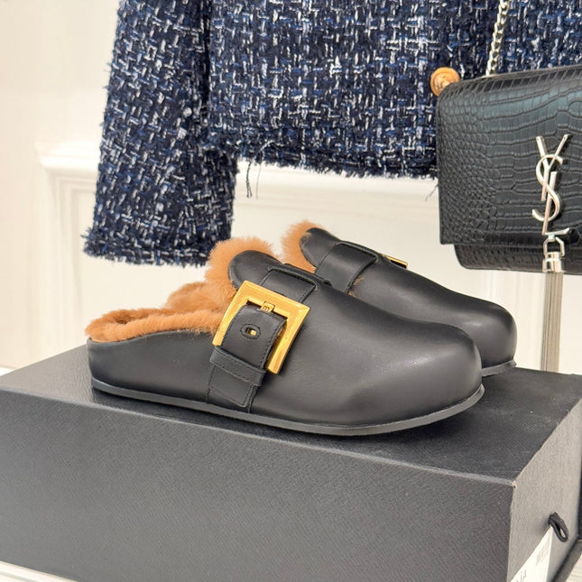 BALMAIN 26S ANTHEM MULES IN BLACK CALFSKIN