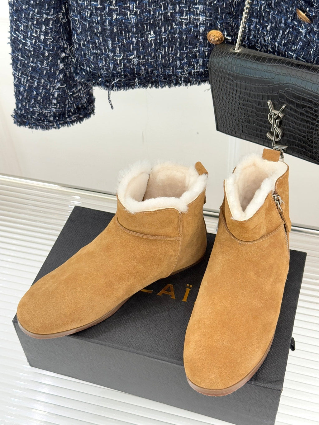 ALAIA 26S SNOW BOOTS IN LIGTH BROWN SUEDE AND WOOL