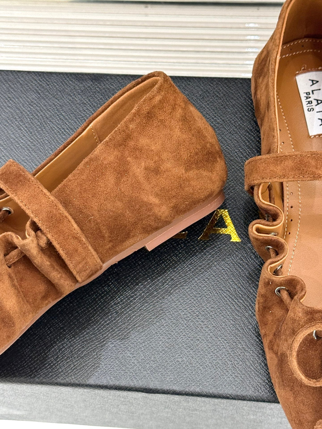 ALAIA 26S MARY JANE FLATS IN BROWN SUEDE WITH BOW