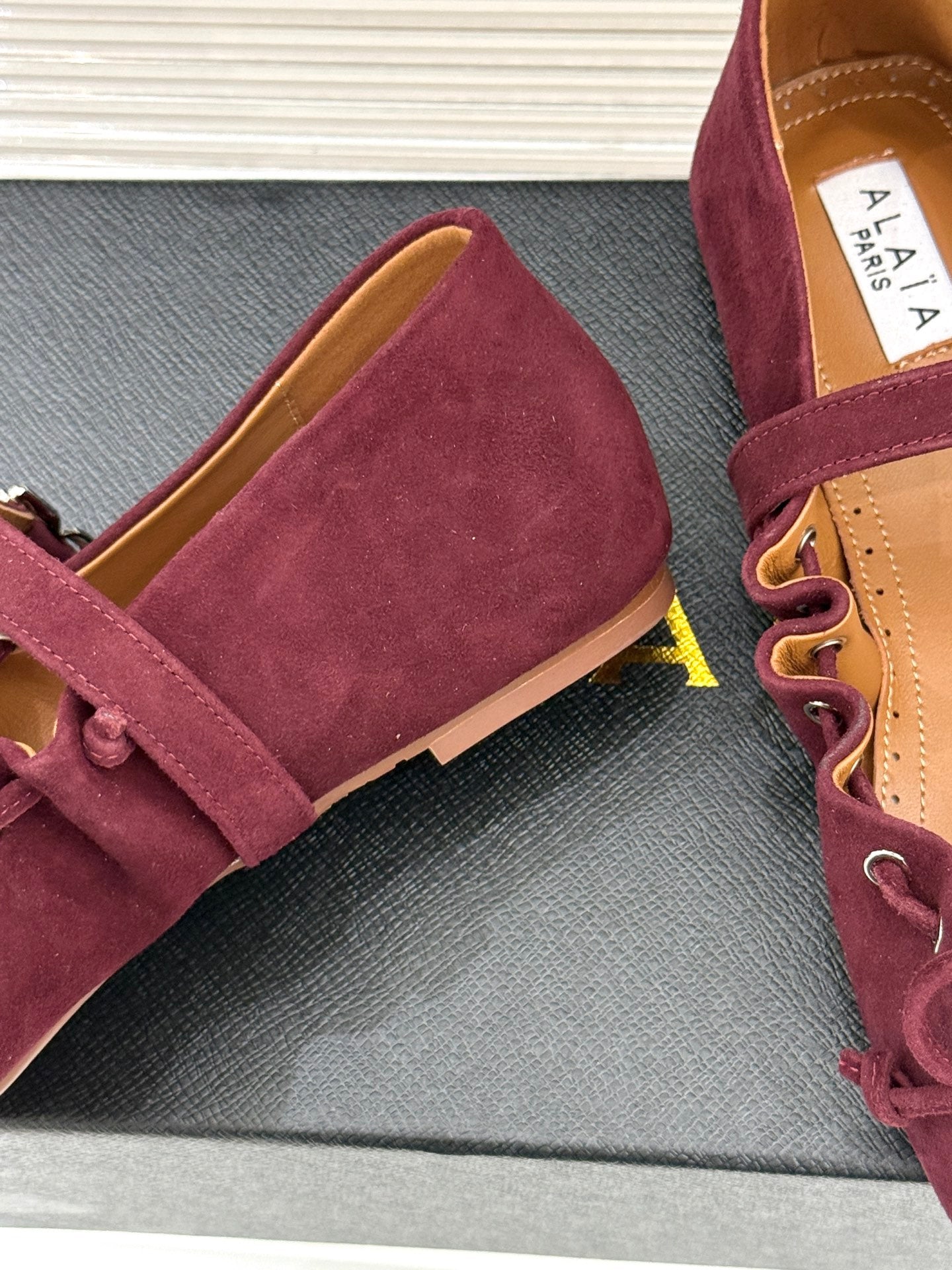 ALAIA 26S MARY JANE FLATS IN DARK RED SUEDE WITH BOW