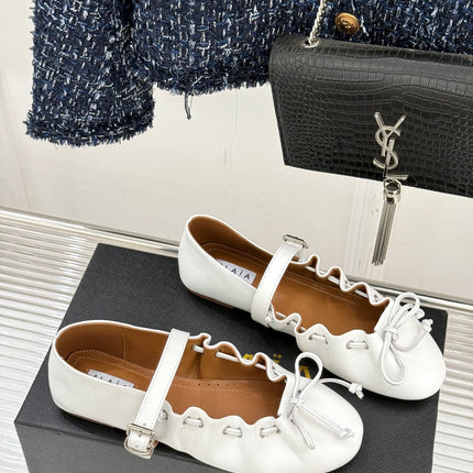 ALAIA 26S MARY JANE FLATS IN WHITE LAMBSKIN WITH BOW