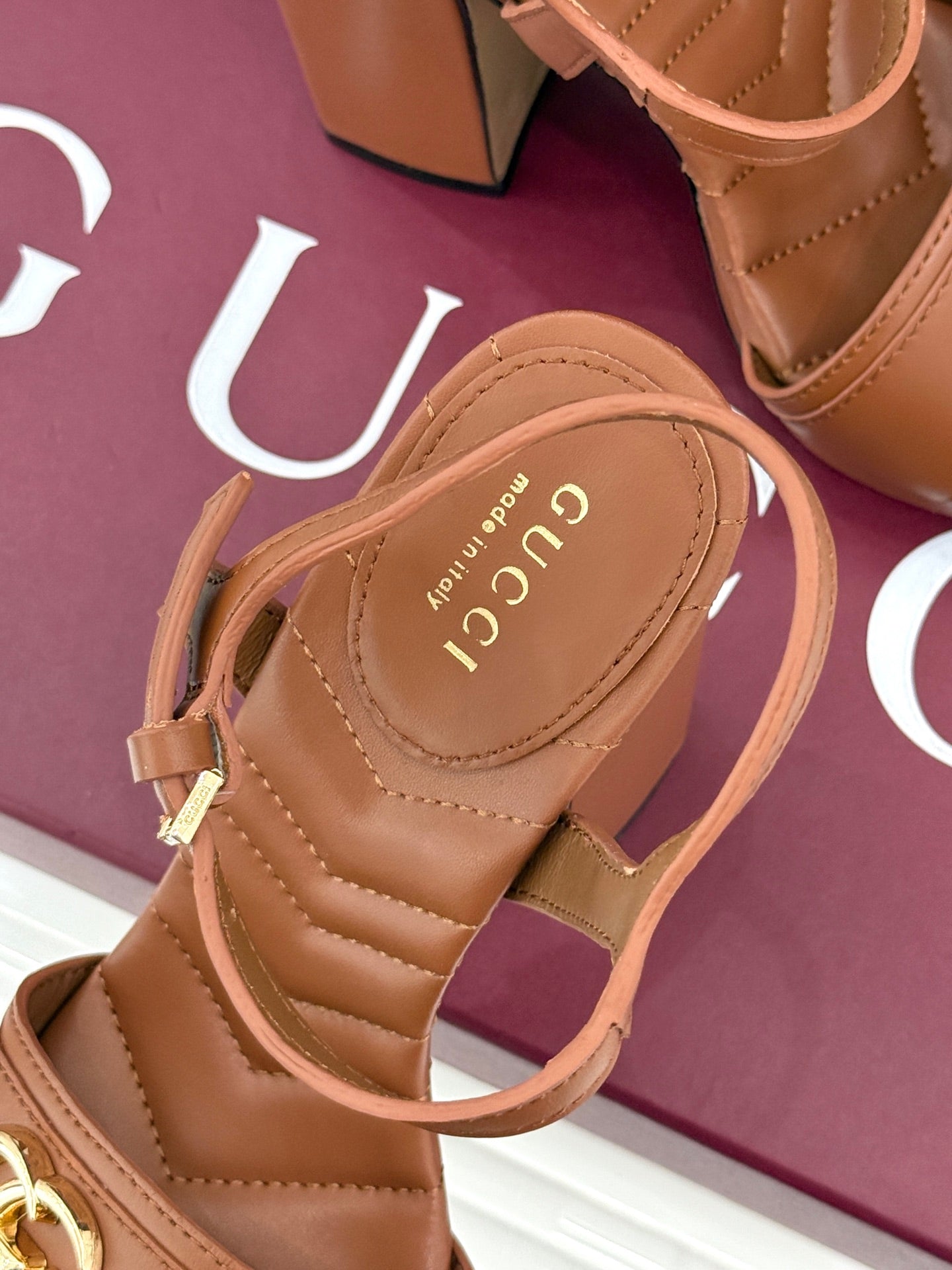 GUCCI 26S HIGH-HEELED SANDALS 120 MM IN BROWN CALFSKIN