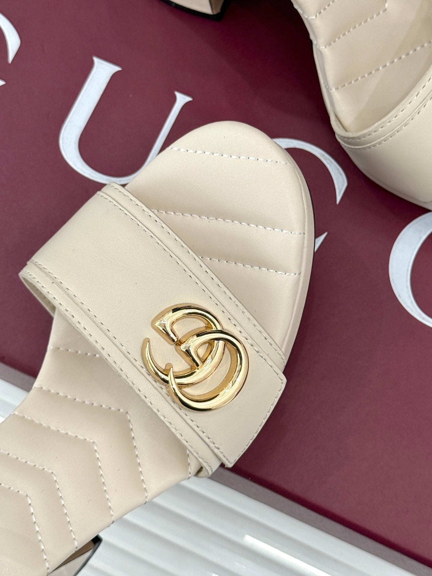 GUCCI 26S HIGH-HEELED SANDALS 120 MM IN CREAM WHITE CALFSKIN