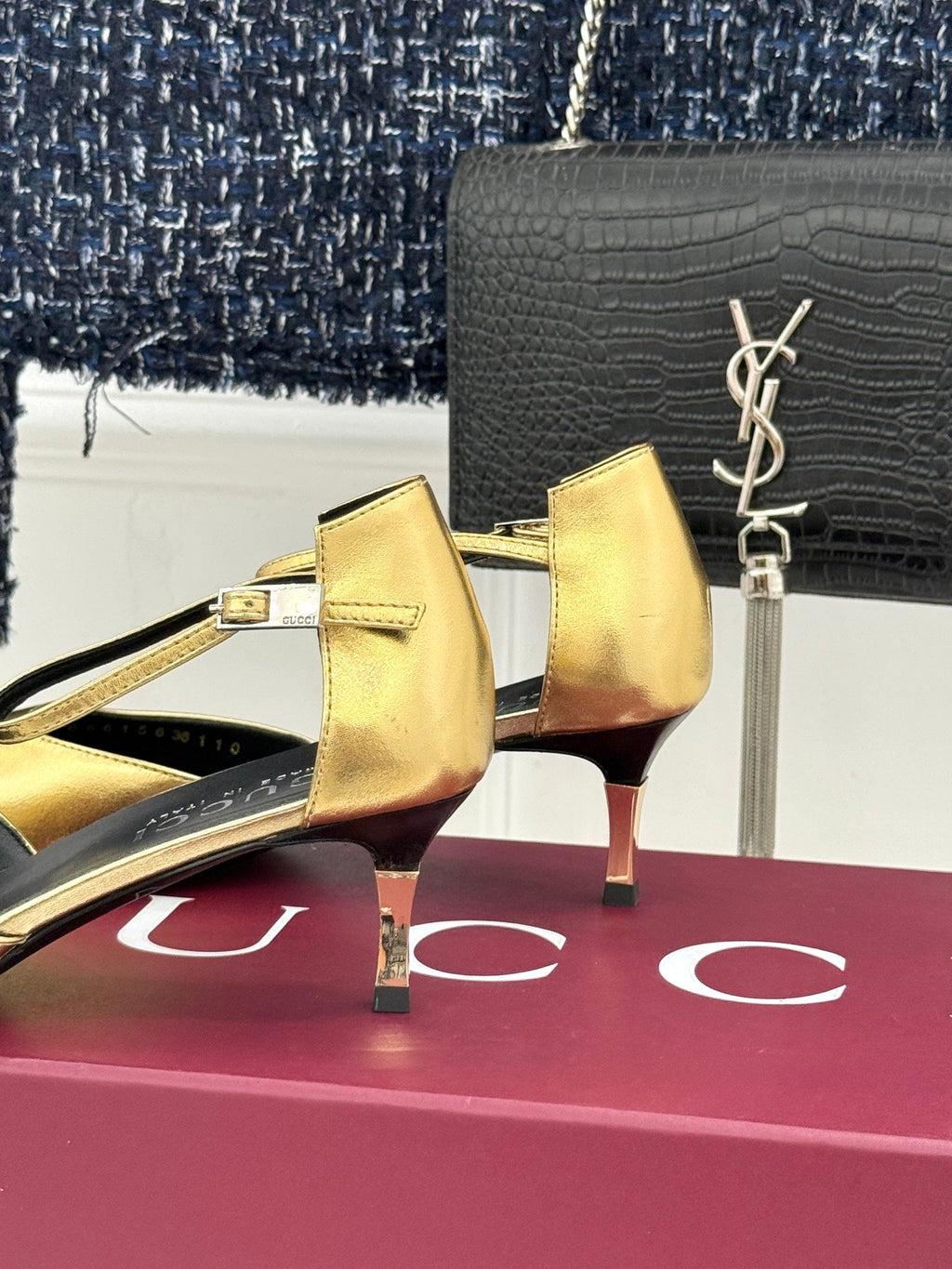 GUCCI 26S HIGH HEELS 55 MM IN GOLD LAMBSKIN